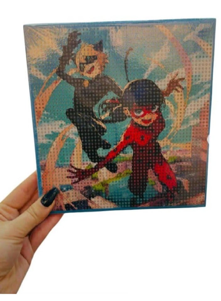 Diamond Painting Kit for Kids Develop Focus Skills and Patience, Improve Visual Coordination 20 X 20 cm (Ladybug & Cat Noir) 