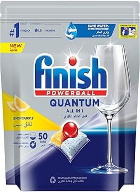Finish Powerball Dishwasher Detergent All in One Tablets for Deep Clean & Sparkling Shine, Lemon Sparkle - 50 Tabs