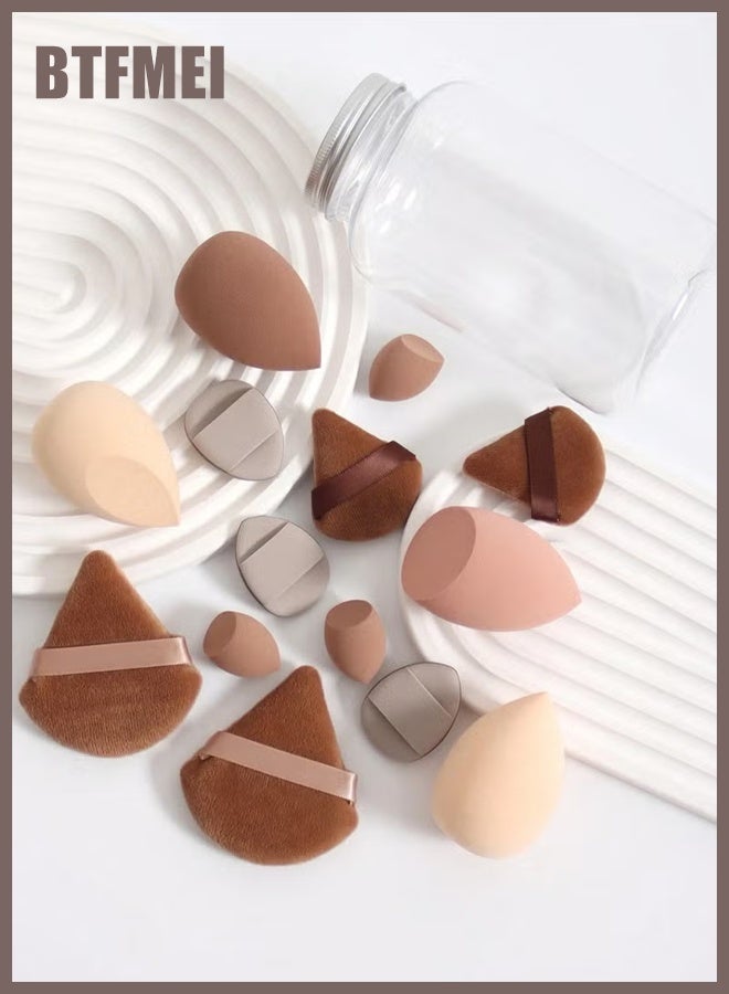 BTFMEI 15PCS Makeup Sponge Set - Soft Multi-colored Sponge, Wet and Dry for Liquid, Cream, And Powder Makeup with Storage Bottle (Brown) - Image 3