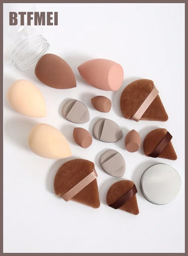 BTFMEI 15PCS Makeup Sponge Set - Soft Multi-colored Sponge, Wet and Dry for Liquid, Cream, And Powder Makeup with Storage Bottle (Brown) - Image 5