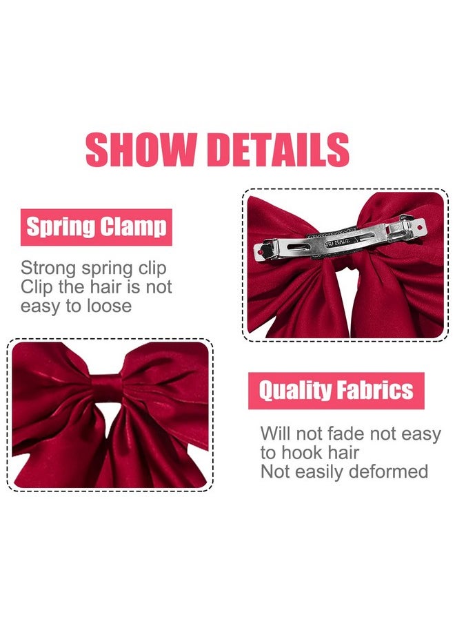 AEGYPIUS - Silky Satin Jumbo Hair Bow Clips with Long Tails - Large French Barrettes and Bowknot Hairpins for Women and Girls (Red) - Image 1