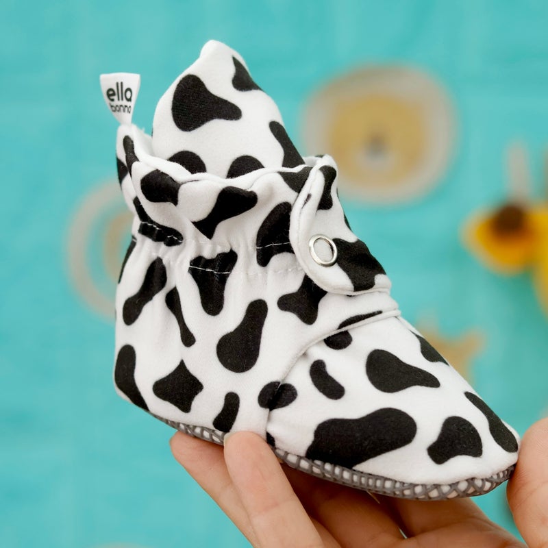 Ella Bonna Organic Cotton Baby Slippers, Non-Slip Sole, Newborn Booties, Home Nursery Shoes, Cow Pattern - Image 5