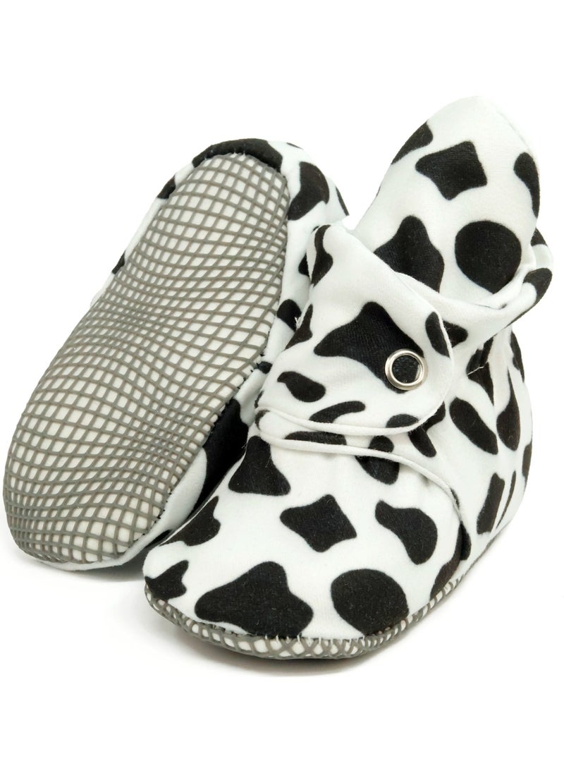 Ella Bonna Organic Cotton Baby Slippers, Non-Slip Sole, Newborn Booties, Home Nursery Shoes, Cow Pattern - Image 2
