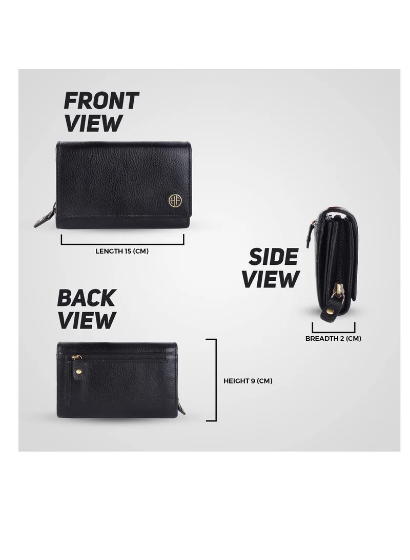 Hammonds Flycatcher  Wallet for Women - Black Leather Purse for Women with RFID Protection, 8 Card Slots, and 5 Compartments - Ladies Wallet with Button Closure - Women's Wallet for Daily Use for Women | Best Price UAE