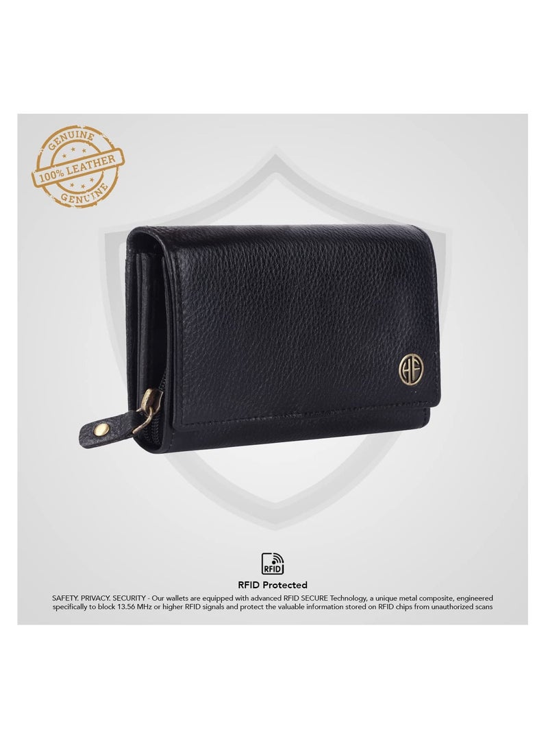 HAMMONDS FLYCATCHER Wallet for Women - Black Leather Purse for Women with RFID Protection, 8 Card Slots, and 5 Compartments - Ladies Wallet with Button Closure - Women's Wallet for Daily Use - Image 2