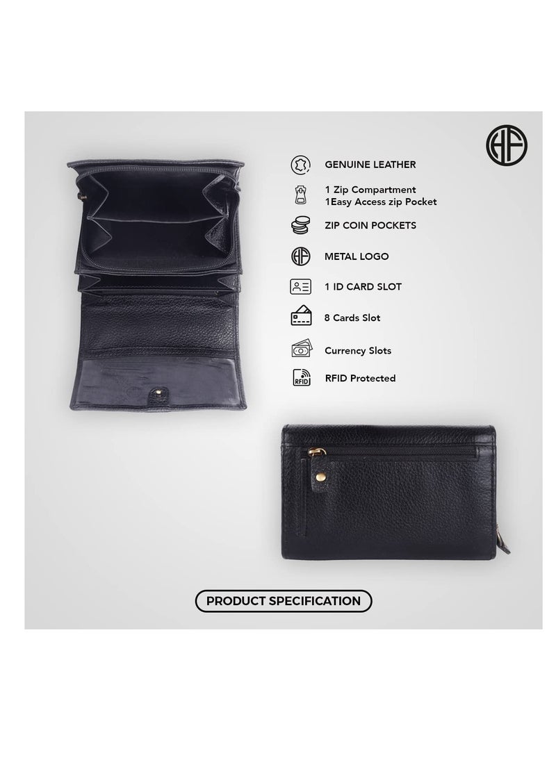 HAMMONDS FLYCATCHER Wallet for Women - Black Leather Purse for Women with RFID Protection, 8 Card Slots, and 5 Compartments - Ladies Wallet with Button Closure - Women's Wallet for Daily Use - Image 4