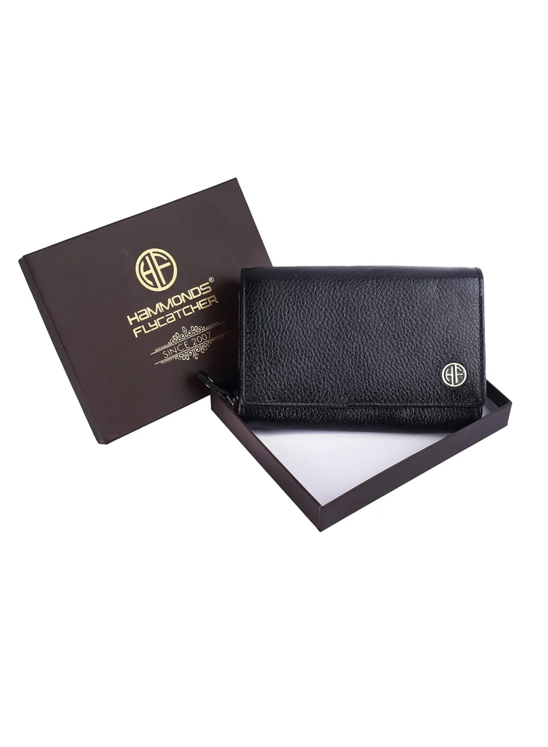 Hammonds Flycatcher  Wallet for Women - Black Leather Purse for Women with RFID Protection, 8 Card Slots, and 5 Compartments - Ladies Wallet with Button Closure - Women's Wallet for Daily Use for Women | Best Price UAE