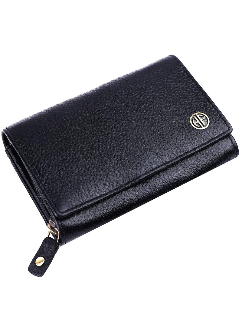 HAMMONDS FLYCATCHER Wallet for Women - Black Leather Purse for Women with RFID Protection, 8 Card Slots, and 5 Compartments - Ladies Wallet with Button Closure - Women's Wallet for Daily Use - Image 1
