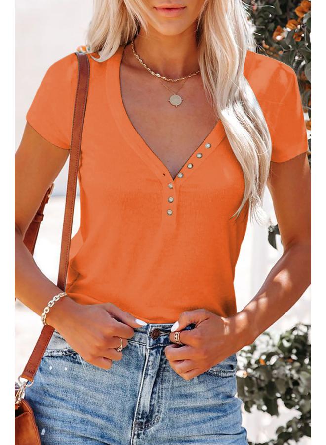 Summer New Independent Station Europe And The United States Tiktok Women's V-neck Shrimp Skin T-shirt Short Sleeve