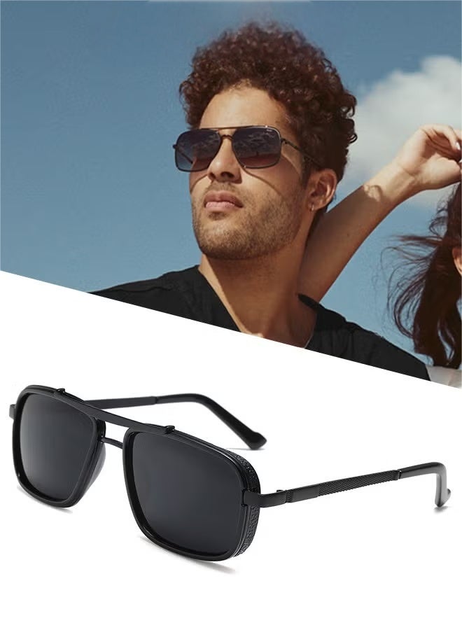 Polarized Sunglasses Men Women Metal Square Aviator Frame for Men's Women's Sun Glassess Outdoor Driving Fishing Accessories UV Protection Shades Black