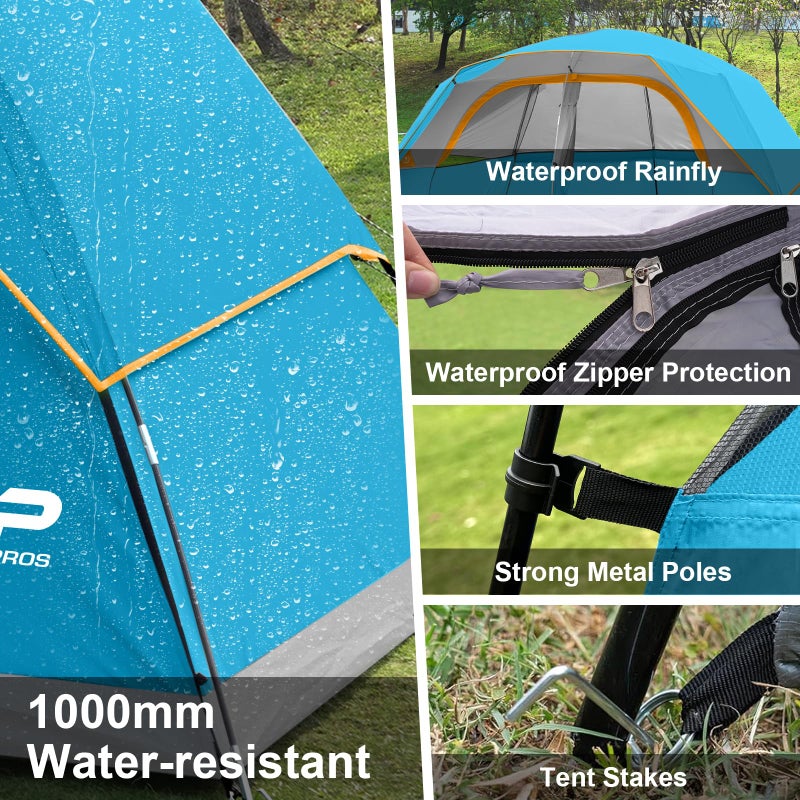 CAMPROS CP Tent 8 Person Camping Tents, Waterproof Windproof Family Dome Tent with Rainfly, Large Mesh Windows, Wider Door, Easy Setup, Portable with Carry Bag (Gray) - Image 3