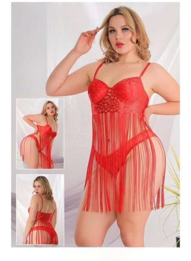 قميص نوم نسائي ناعم بخامة مريحة – تصميم بشراشيب أنيقة - Image 2