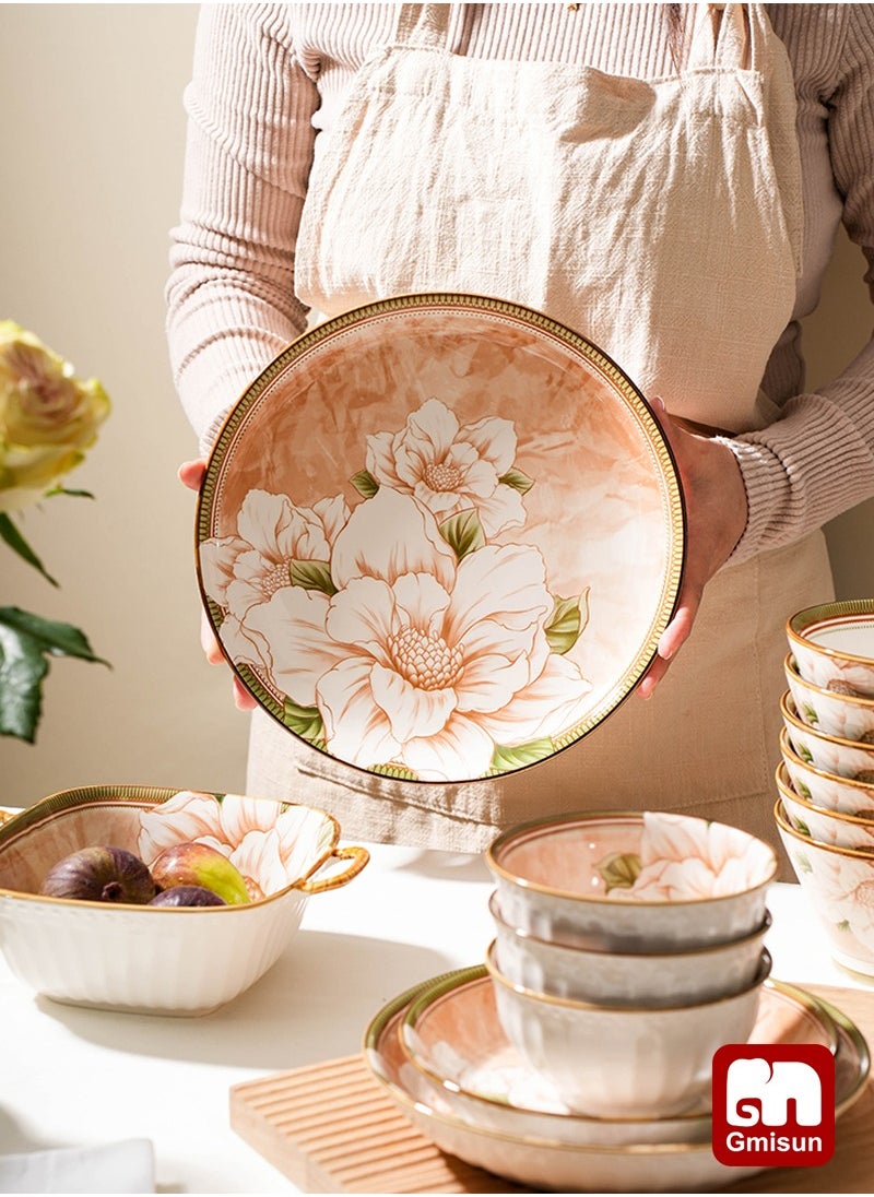 Gmisun 6 Pcs Dinnerware Set Japanese Style Garden Flowers Design Luxury High End Elegant Perfect Gift Set with Gorgeous Design and Original Colorful Flowers  - Image 1