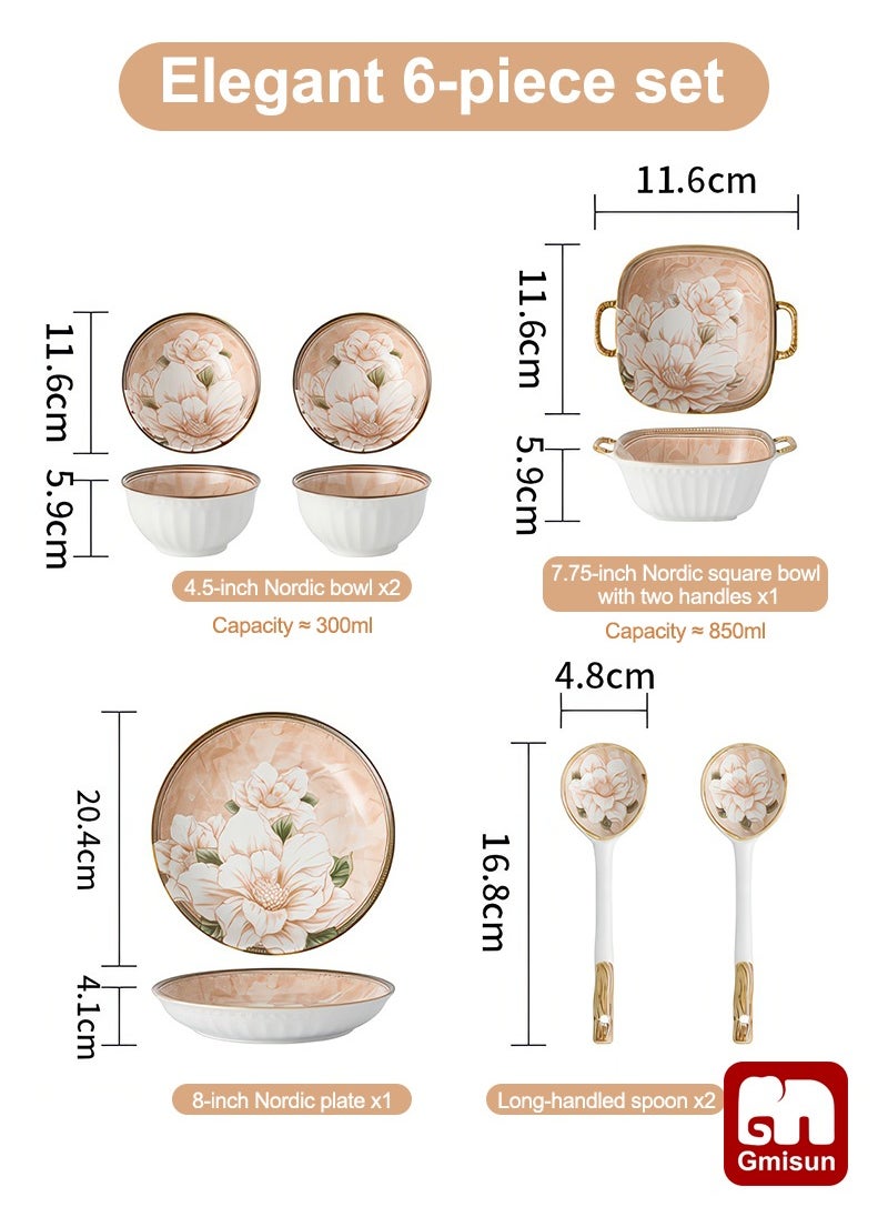 Gmisun 6 Pcs Dinnerware Set Japanese Style Garden Flowers Design Luxury High End Elegant Perfect Gift Set with Gorgeous Design and Original Colorful Flowers  - Image 2