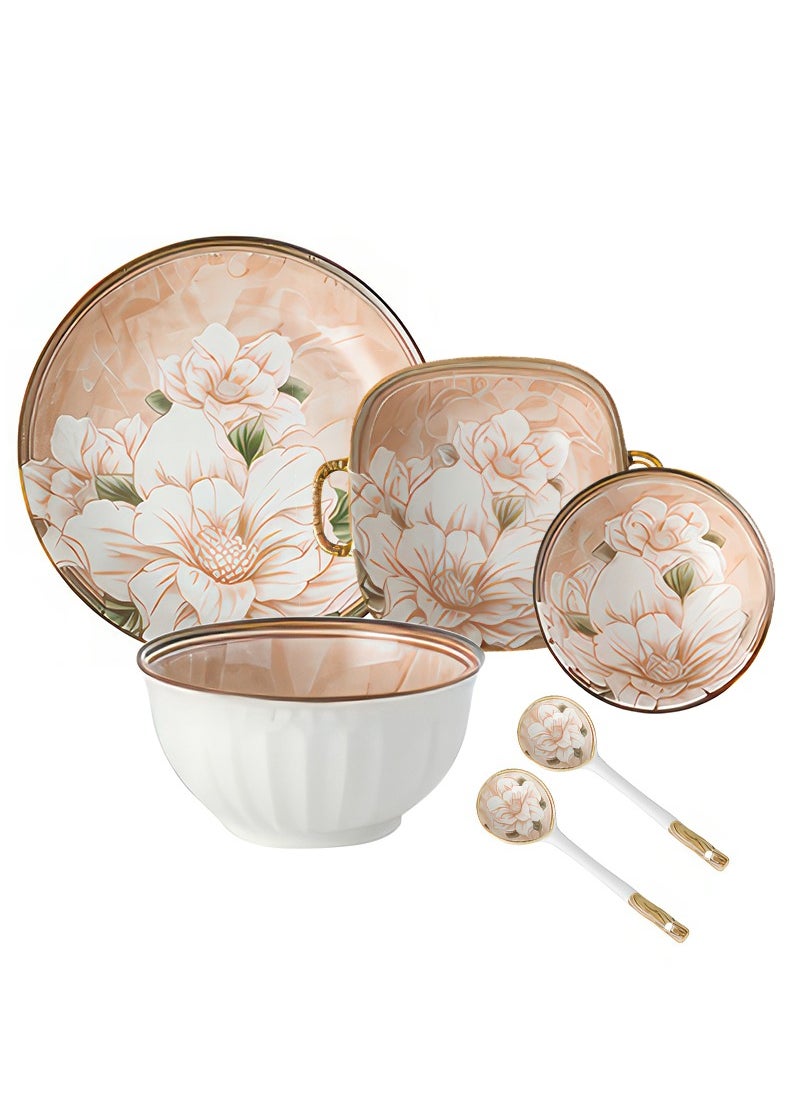 Gmisun 6 Pcs Dinnerware Set Japanese Style Garden Flowers Design Luxury High End Elegant Perfect Gift Set with Gorgeous Design and Original Colorful Flowers  - Image 1