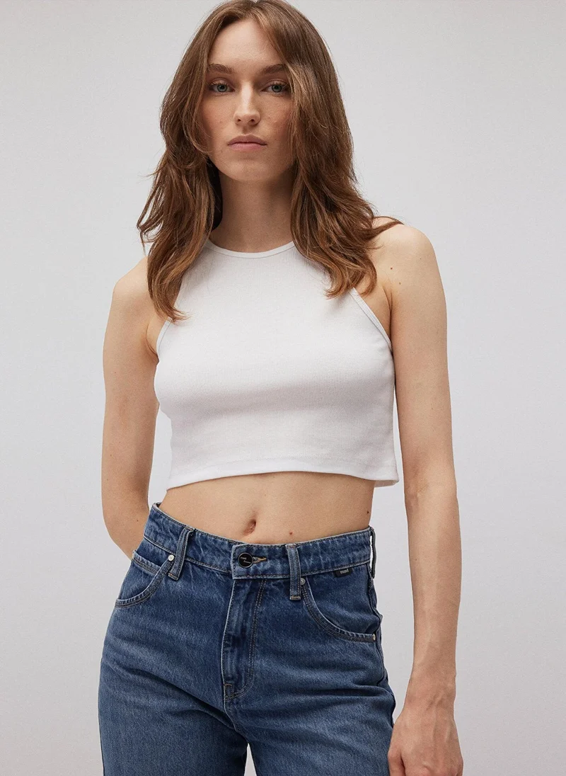 مافي Halter Neck White Tank Top