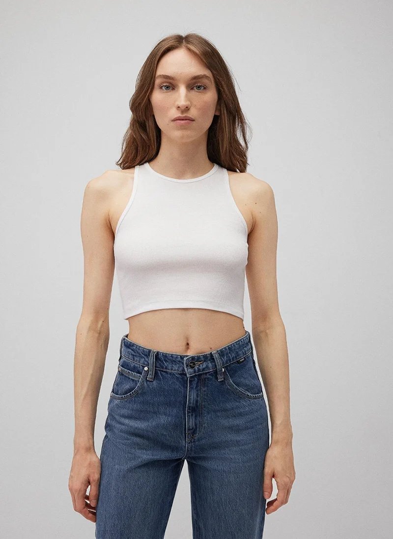 مافي Halter Neck White Tank Top