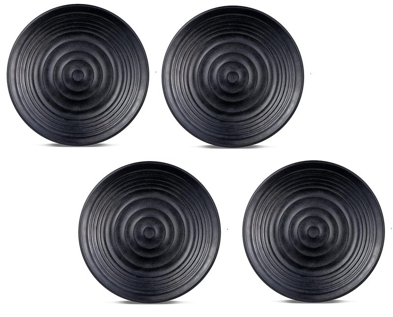 Coolkart Black Matte Side Plates Melamine Plates for Dinner Quarter Plates 8 Inches Dishwasher Microwave Safe Pack of 4 - Image 1