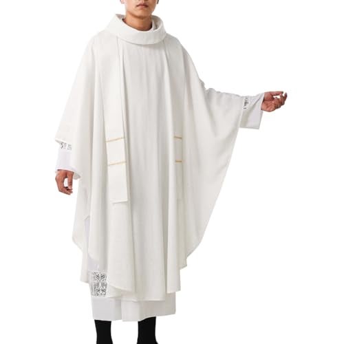 BLESSUME Church Priests Solid Chasuble Mass Vestments (White-Cowl Collar) - Image 4