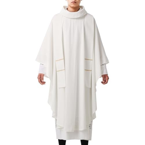BLESSUME Church Priests Solid Chasuble Mass Vestments (White-Cowl Collar) - Image 2