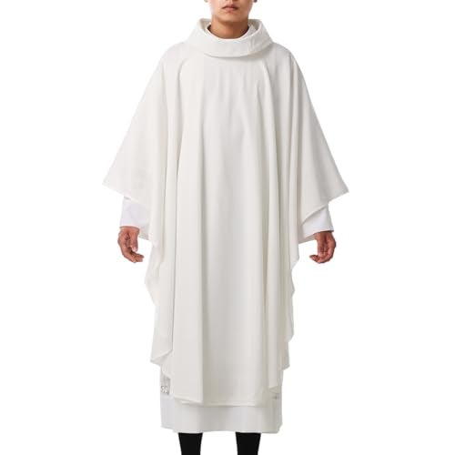 BLESSUME Church Priests Solid Chasuble Mass Vestments (White-Cowl Collar) - Image 5