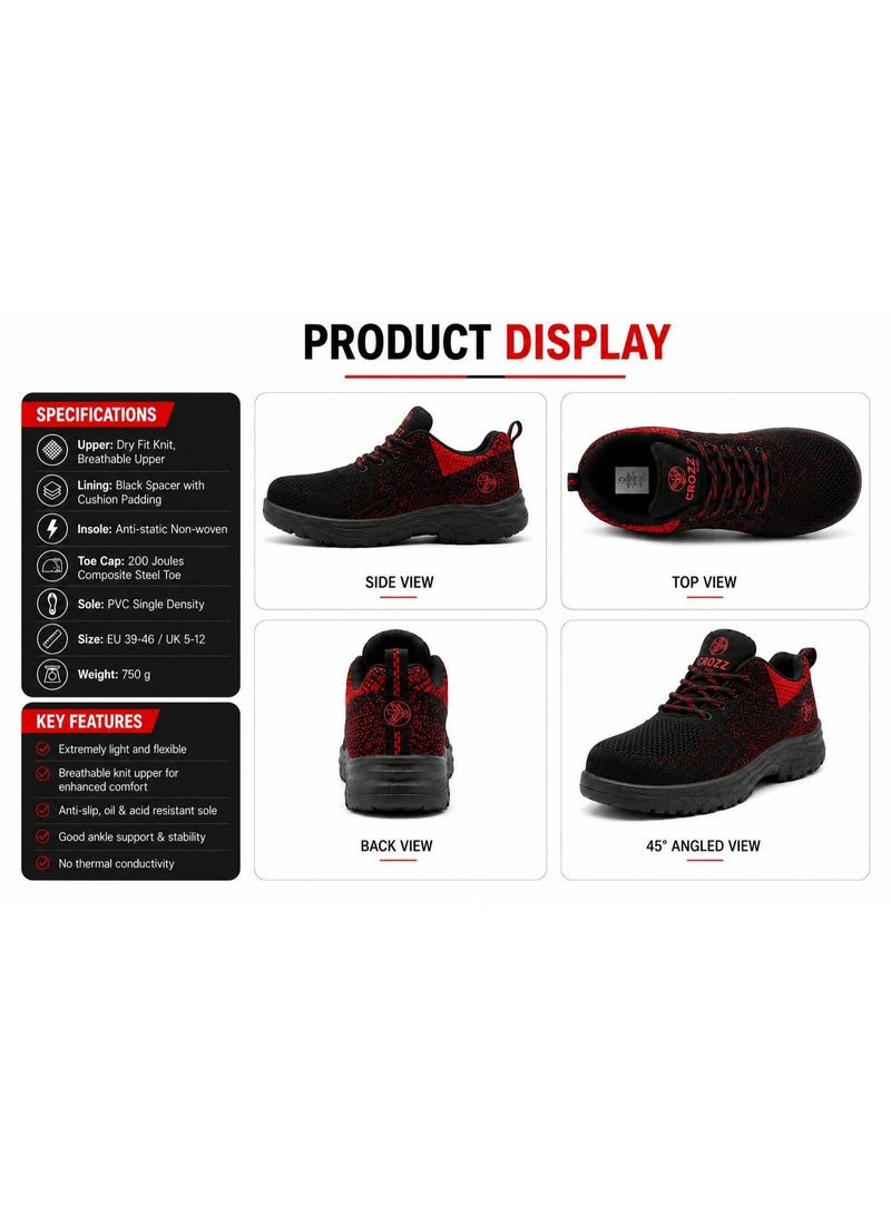 CROZZ Men and Women Safety Shoes, 200 Joules Steel Cap Protective Toe, Anti-Static Lightweight Breathable Knit Industrial Work and Construction Safety Sneakers - Image 4