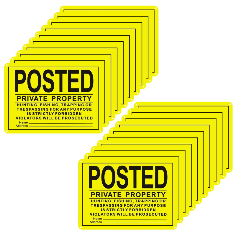WAYASDCU 20PCS Posted Signs No Trespassing Aluminum Metal No Hunting No Trespassing Signs Private Property (Yellow, 7.09" x 9.84") - Image 1