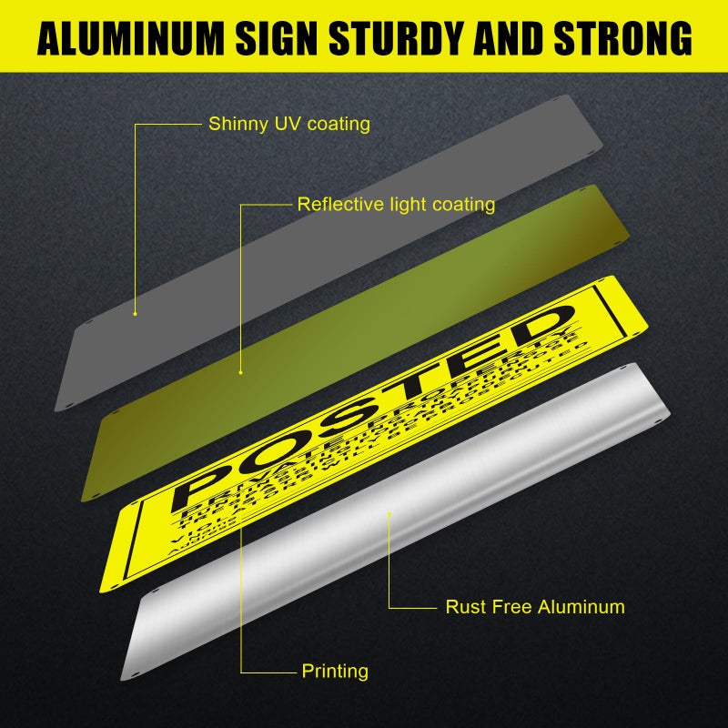 WAYASDCU 20PCS Posted Signs No Trespassing Aluminum Metal No Hunting No Trespassing Signs Private Property (Yellow, 7.09" x 9.84") - Image 3