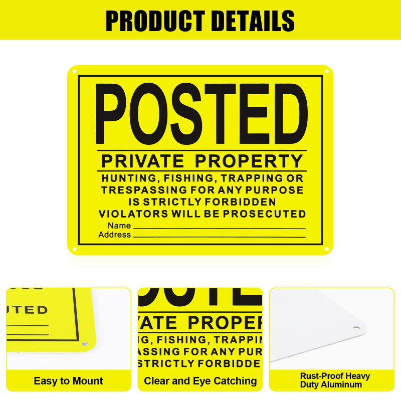 WAYASDCU 20PCS Posted Signs No Trespassing Aluminum Metal No Hunting No Trespassing Signs Private Property (Yellow, 7.09" x 9.84") - Image 2