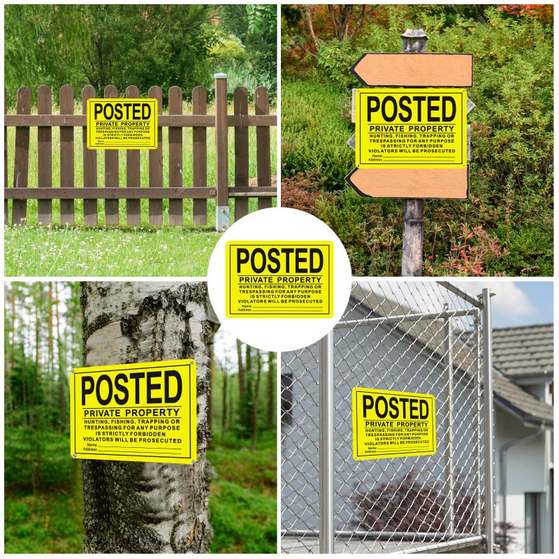 WAYASDCU 20PCS Posted Signs No Trespassing Aluminum Metal No Hunting No Trespassing Signs Private Property (Yellow, 7.09" x 9.84") - Image 4