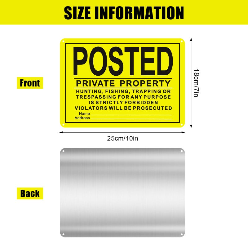 WAYASDCU 20PCS Posted Signs No Trespassing Aluminum Metal No Hunting No Trespassing Signs Private Property (Yellow, 7.09" x 9.84") - Image 5