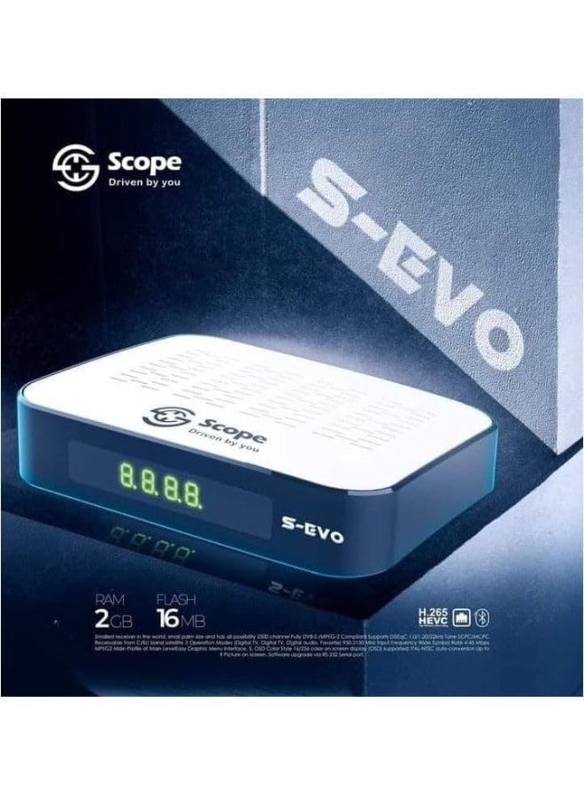 اسكوب جهاز استقبال فضائي سكوب S EVO بدقة Full HD 1080p مع واي فاي داخلي وريموت بلوتوث وذاكرة 2 جيجابايت ودعم USB وتقنية H.265 - Image 1