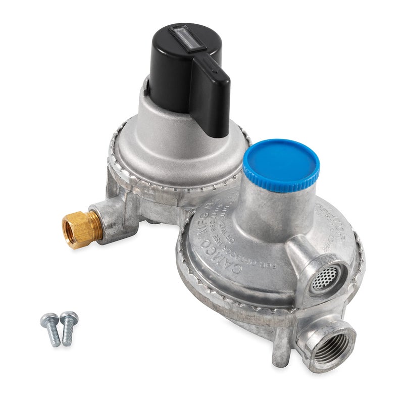 Camco Propane Double-Stage Auto-Changeover Regulator | Features Auto Switch Over from Empty to Full Propane Tank | Ideal for Refilling Propane Supplies for RVing, Camping, Grilling, and More (59005) - Image 1