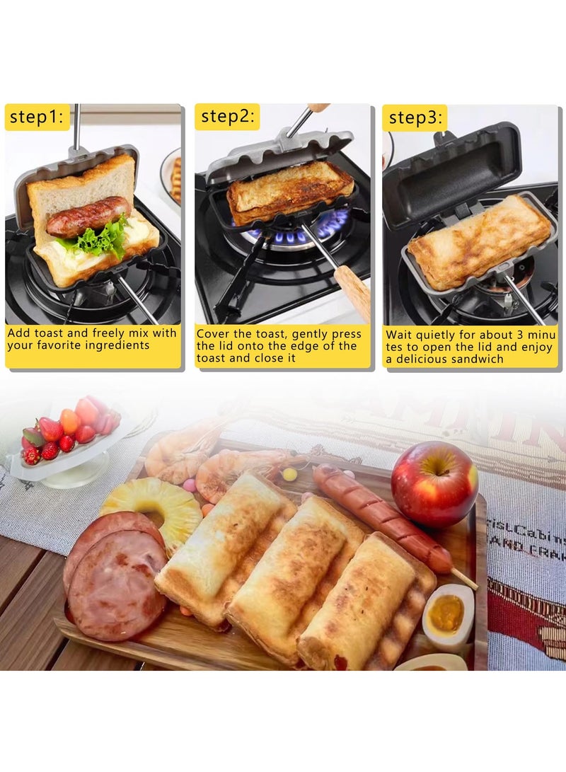 SYOSI Hot Sandwich Maker, Double-Sided Sandwich Baking Pan, Double Sided Frying Pan for Breakfast, Hot Dog Toaster, Campfire Sandwich Maker  - Image 2