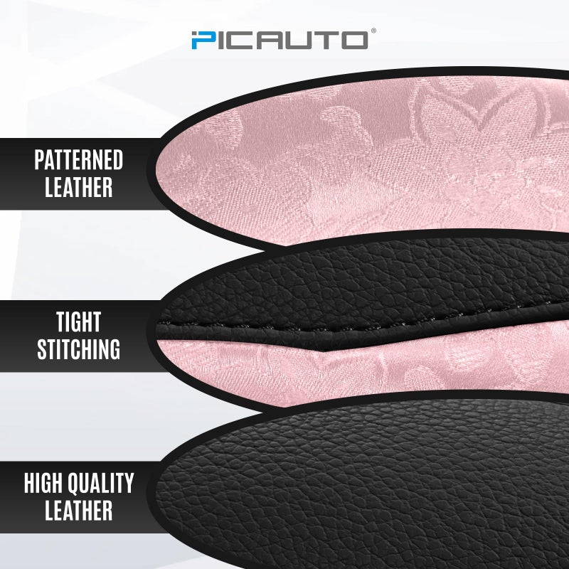 PIC AUTO Steering Wheel Cover, Pink Patterned & Black Leather Patchwork Design, Universal Fit 14.5"â€“15.5", Anti-Slip, Odor-Free, Soft PU Grain Leather, Durable Grip Car Accessory for Girls & Women - Image 4