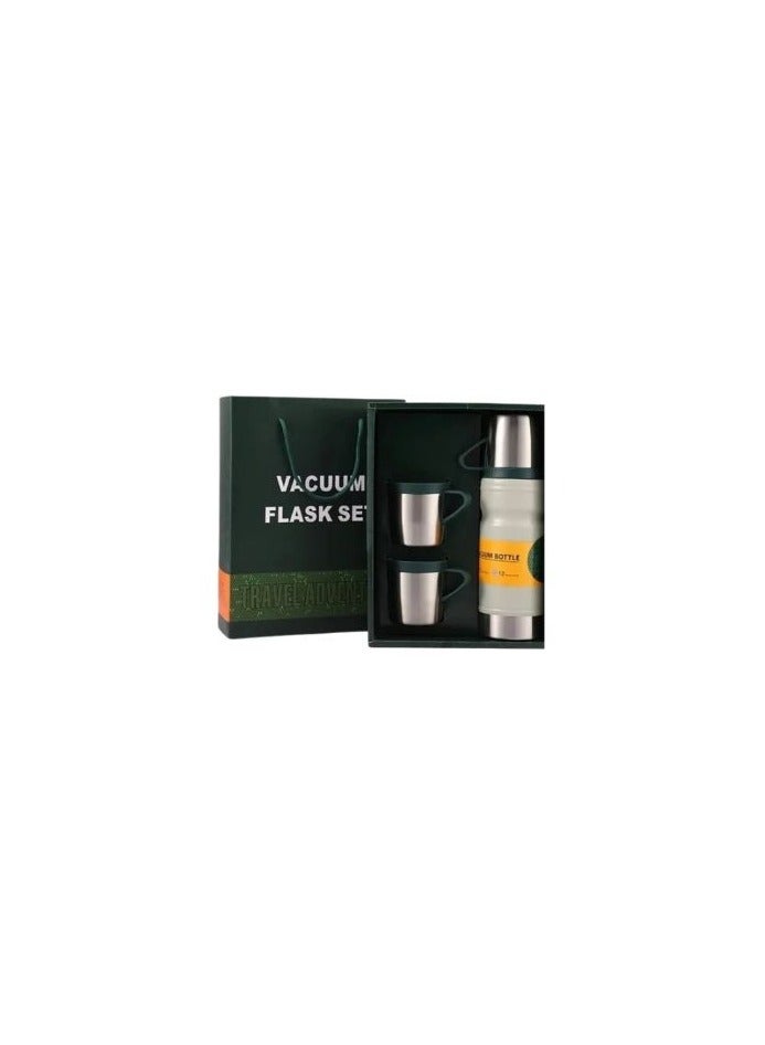 Vacuum Flask With 2 Stainless Steel Cups (680 Ml, White) - Image 1
