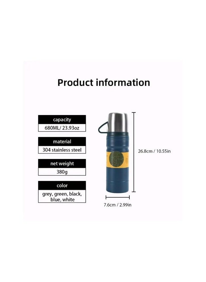 Vacuum Flask With 2 Stainless Steel Cups (680 Ml, White) - Image 2
