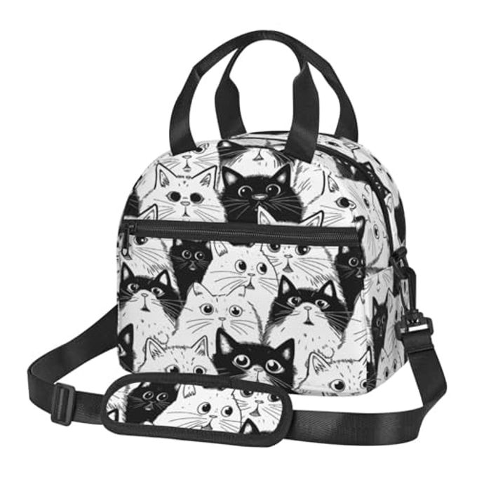 bassyil Cat Insulated Lunch Bag Reusable Lunch Box With Adjustable Shoulder Strap Cooler Tote Bag For Men Women - Image 1