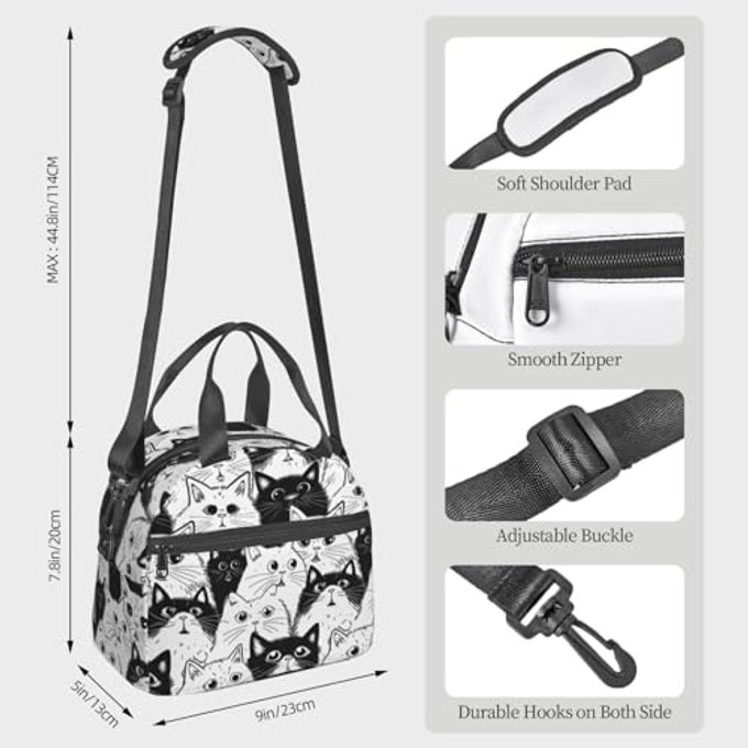 bassyil Cat Insulated Lunch Bag Reusable Lunch Box With Adjustable Shoulder Strap Cooler Tote Bag For Men Women - Image 5