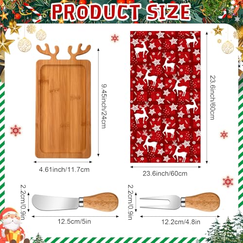 LemonRoad 12 Set Christmas Cutting Board Gift Christmas Reindeer Cutting Board with Knives Forks Kitchen Towels Merry Gift Tags Charcuterie Boards Bamboo Serving Tray for Xmas Birthday Party Favors - Image 3