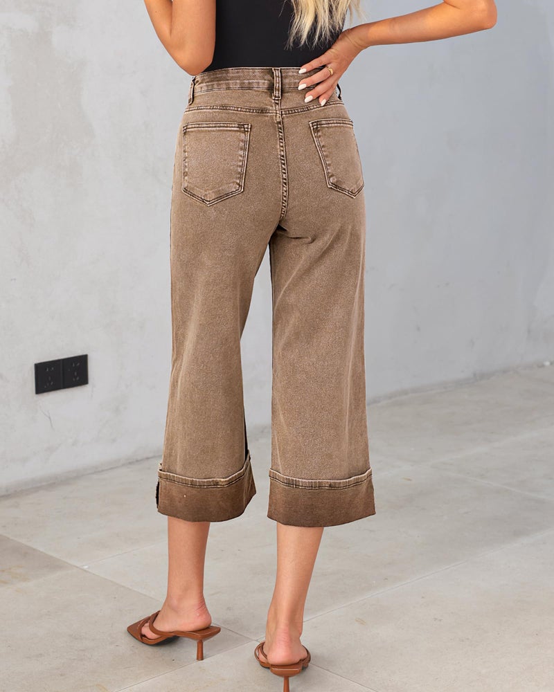 GRAPENT Fall Outfits Women Trendy Wide Leg Jeans Woman Capri Pants Slacks for Women Womens Trendy Fall Clothing High Waisted Wide Leg Jeans Womens Comfy Pants Color Coca Mocha Medium Size 8 Size 10 - Image 3