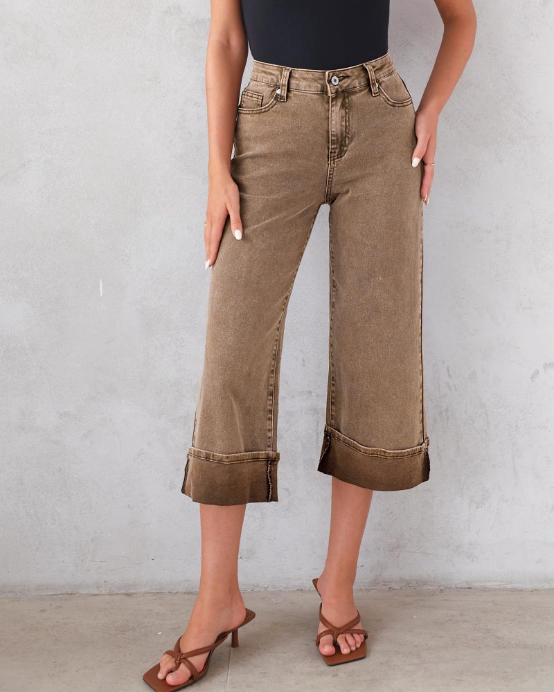 GRAPENT Fall Outfits Women Trendy Wide Leg Jeans Woman Capri Pants Slacks for Women Womens Trendy Fall Clothing High Waisted Wide Leg Jeans Womens Comfy Pants Color Coca Mocha Medium Size 8 Size 10 - Image 4