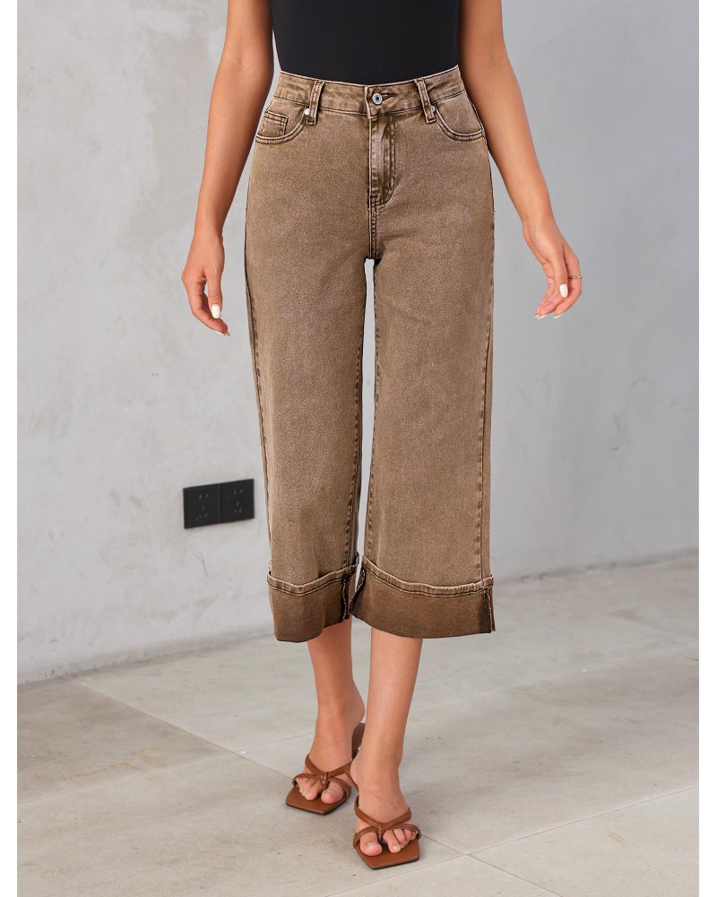 GRAPENT Fall Outfits Women Trendy Wide Leg Jeans Woman Capri Pants Slacks for Women Womens Trendy Fall Clothing High Waisted Wide Leg Jeans Womens Comfy Pants Color Coca Mocha Medium Size 8 Size 10 - Image 2