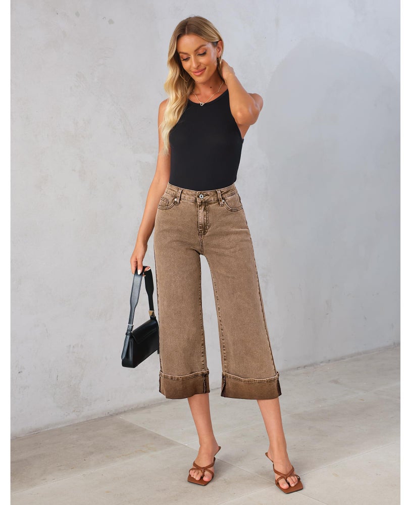 GRAPENT Fall Outfits Women Trendy Wide Leg Jeans Woman Capri Pants Slacks for Women Womens Trendy Fall Clothing High Waisted Wide Leg Jeans Womens Comfy Pants Color Coca Mocha Medium Size 8 Size 10 - Image 5