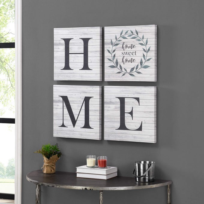 CO HOME SWEET HOME FARMHOUSE CANVAS 4PIECE SET AMERICAN CRAFTED AGED WHITE 30 X 15 X 30