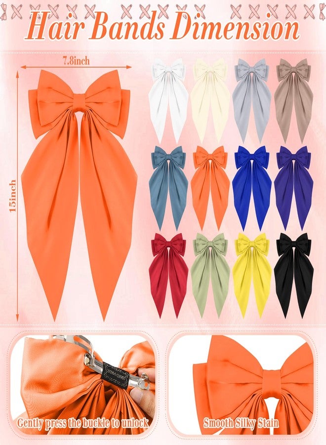 Hoteam 12 Pcs Silky Satin Oversized Hair Bows Bulk Big Hair Bows for Women Long Tail Large Bowknot Barrettes Hair Barrettes Clips Ribbon Bows Hair Accessories Gifts (Vibrant) - Image 2