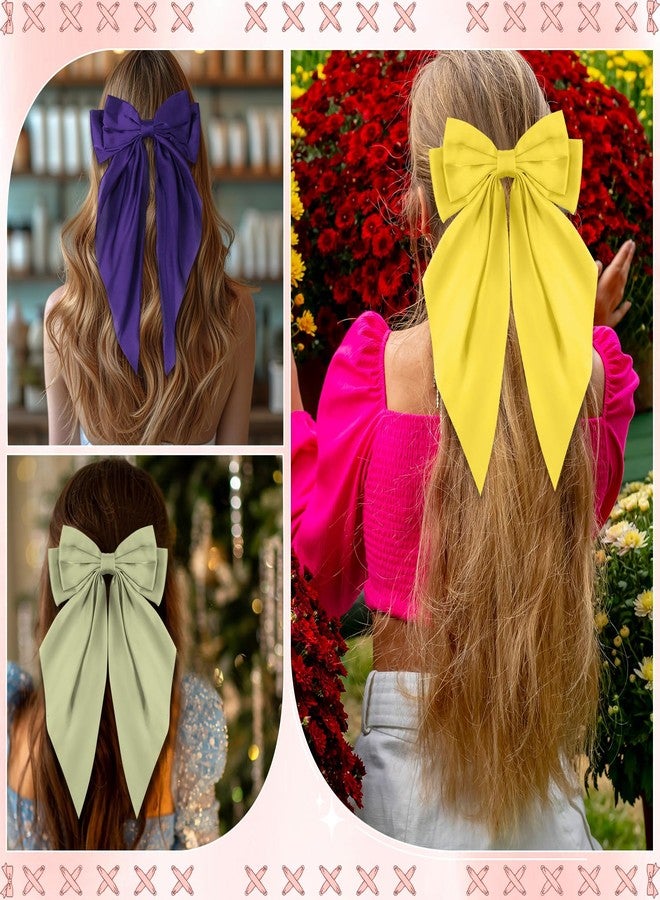 Hoteam 12 Pcs Silky Satin Oversized Hair Bows Bulk Big Hair Bows for Women Long Tail Large Bowknot Barrettes Hair Barrettes Clips Ribbon Bows Hair Accessories Gifts (Vibrant) - Image 5