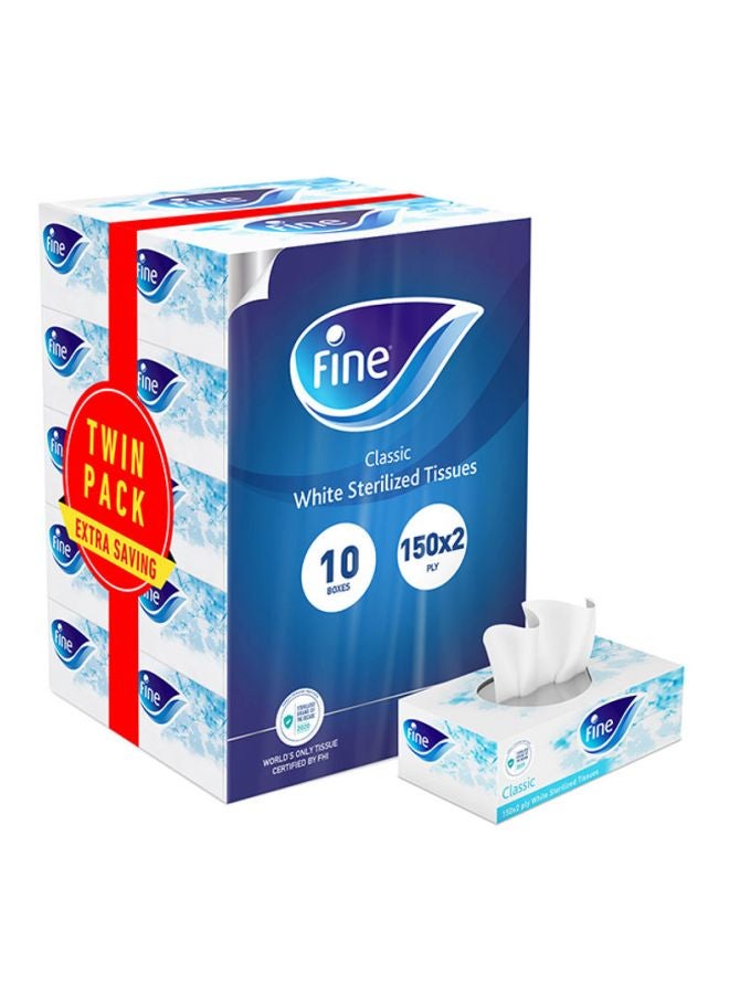 Fine Pack Of 10 Classic Sterilized Facial Tissues White 23.8x8.4x11.8cm - Image 1