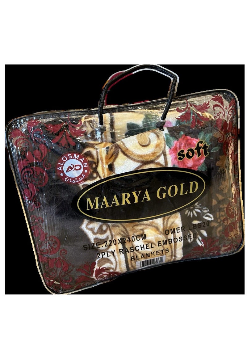 MAARYA GOLD 2 PLY SUPER SOFT EMBOSSED BLANKET - Image 1
