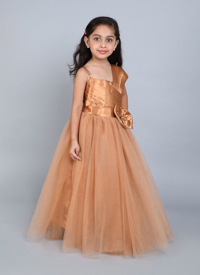 PinkChick فستان ساتان ذهبي للفتيات - Image 3